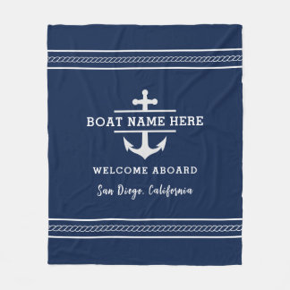 Custom Nautical Boat Name Welcome Aboard Anchor  Fleece Blanket