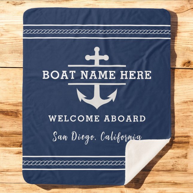 Custom Nautical Boat Name Welcome Aboard Anchor  Sherpa Blanket (Creator Uploaded)