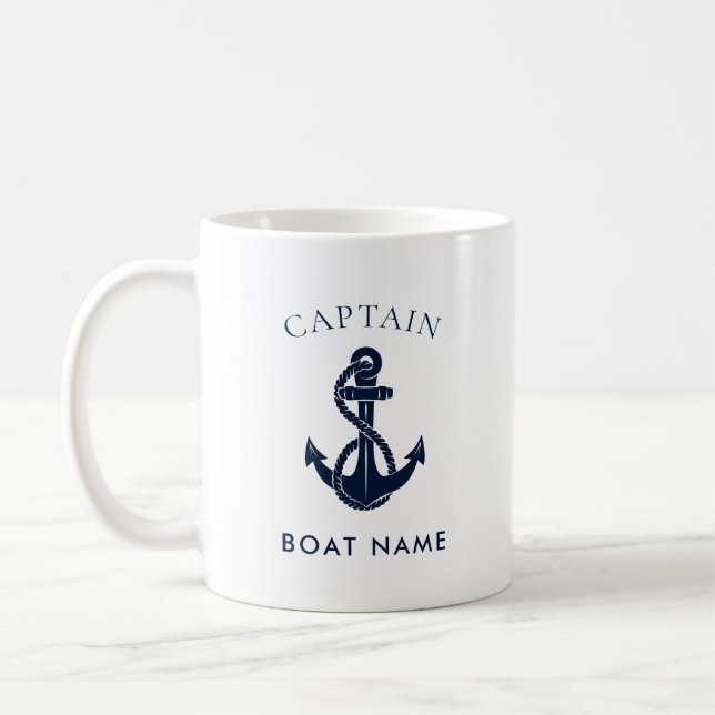 Custom Nautical Captain Boat Anchor Navy Coffee Mug (Left)