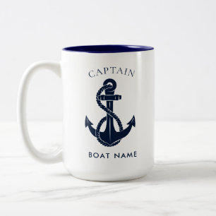 Custom Nautical Captain Boat Anchor Navy Two-Tone Coffee Mug