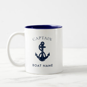 Custom Nautical Captain Boat Anchor Navy Two-Tone Coffee Mug
