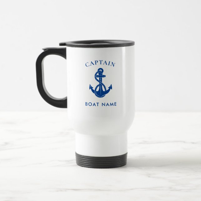 Custom Nautical Captain Boat Anchor Travel Mug (Left)