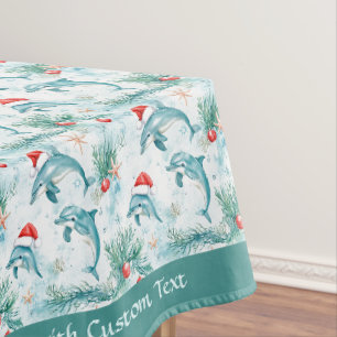 Custom Nautical Christmas Santa Dolphin Pattern Tablecloth