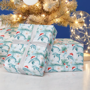 Custom Nautical Christmas Santa Dolphin Pattern Wrapping Paper