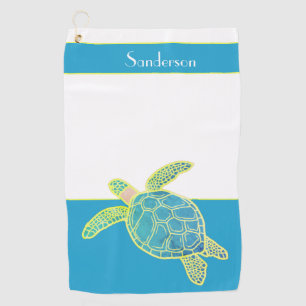 Custom Nautical Coastal Sea Turtle Teal Blue Golf Towel