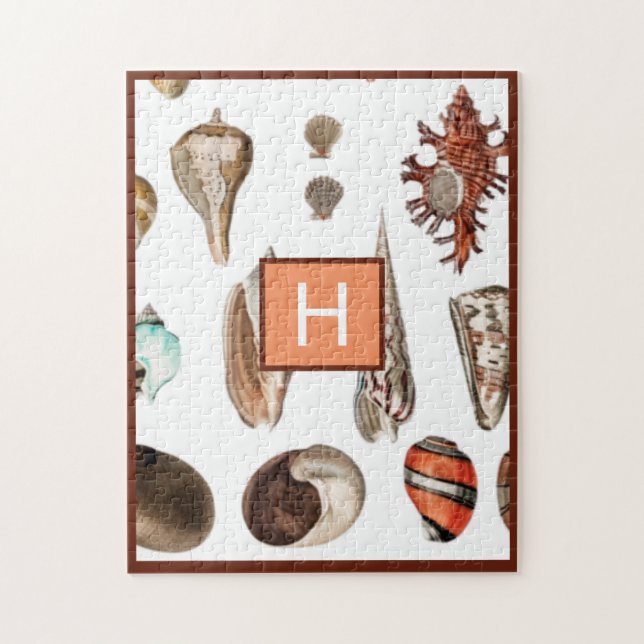 Custom Nautical Coral tan teal Seashells Beach Jigsaw Puzzle (Vertical)
