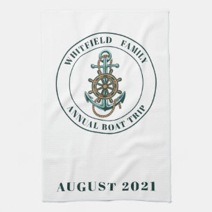 Custom Nautical Family Summer Beach Vacation Tea Towel