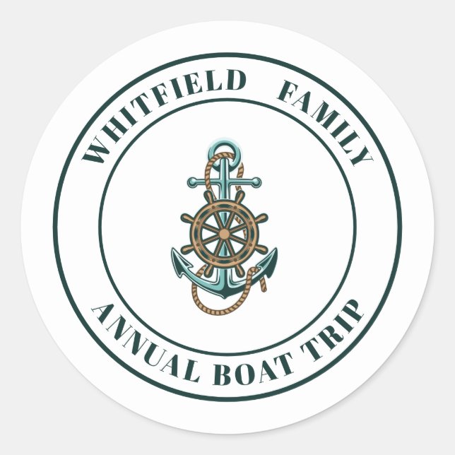 Custom Nautical Family Yacht Summer Sailing Classic Round Sticker (Front)