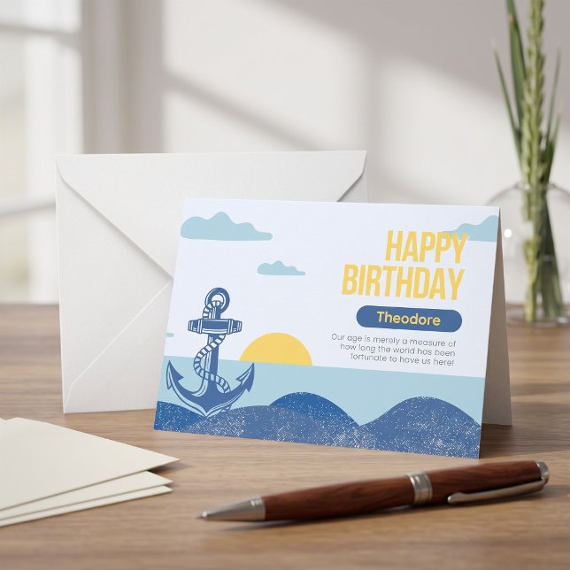Custom Nautical Horizon Birthday Greeting Card (Coastal charm for a special birthday.)