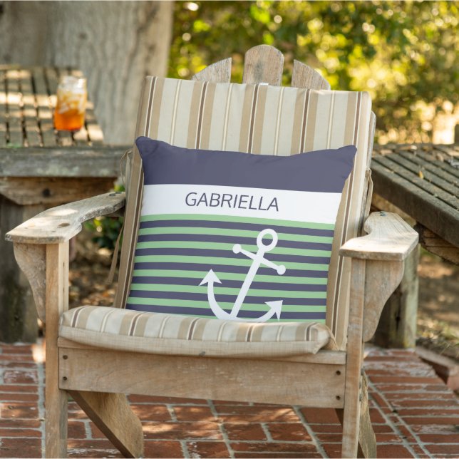 Custom Nautical Lime Sage Green Stripe Pattern Cushion (Chair)