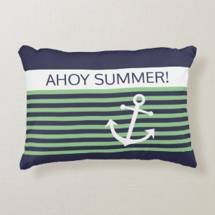 Custom Nautical Lime Sage Green Stripe Pattern Decorative Cushion