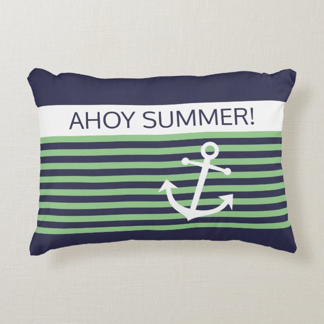 Custom Nautical Lime Sage Green Stripe Pattern Decorative Cushion (Front)