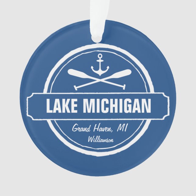 Custom Nautical Logo, Lake Town Name & Photo Ornament (Front)
