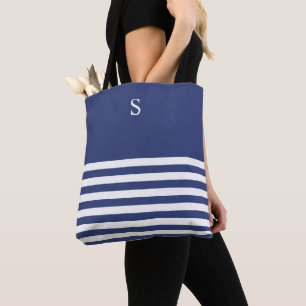 Custom Nautical Navy and White Striped Tote Bag