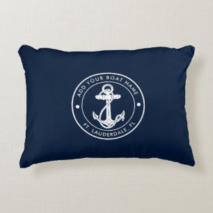 Custom Nautical Navy Blue Anchor Boat Name Decorative Cushion
