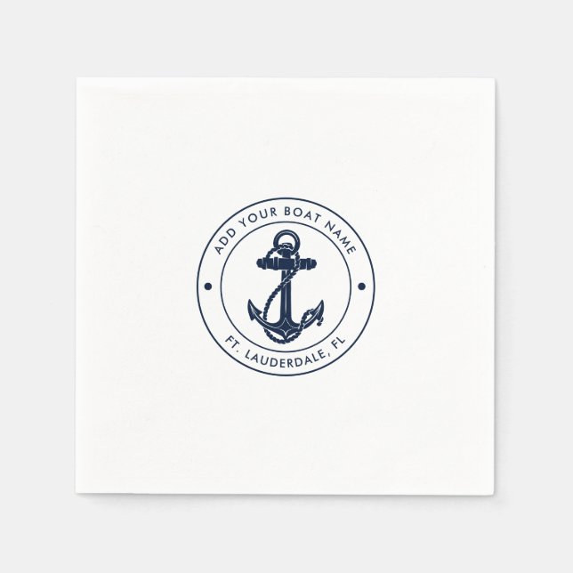 Custom Nautical Navy Blue Anchor Boat Name Napkin (Front)