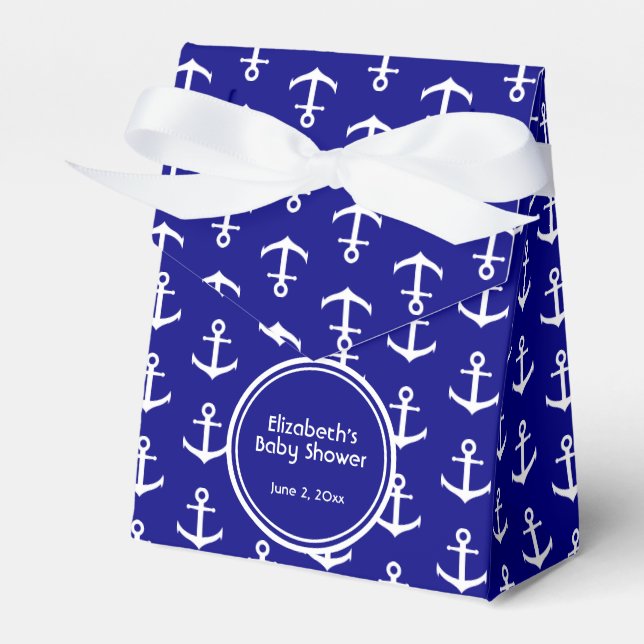 Custom Nautical Navy Blue and White Baby Shower Favour Box (Front Side)