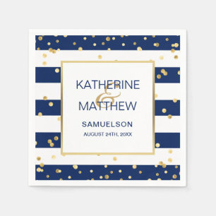 Custom Nautical Navy Blue Gold Wedding Paper Napkin