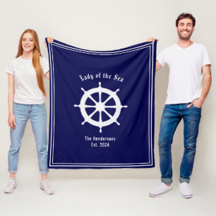 Custom Nautical Navy Blue White Fleece Blanket