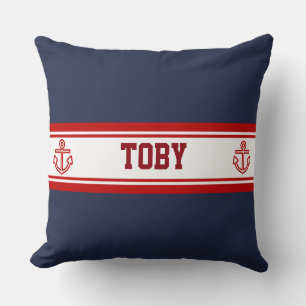 Custom Nautical Navy Red Stripes Cushion