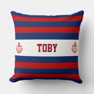 Custom Nautical Navy Red Stripes Cushion