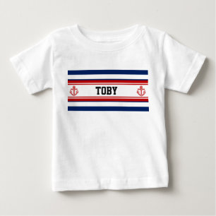 Custom Nautical Navy White Stripes Baby T-Shirt