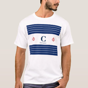 Custom Nautical Navy White Stripes T-Shirt
