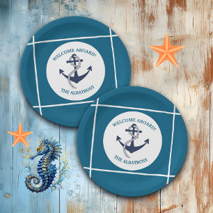 Custom Nautical Pattern Boat Anchor Paper Plate