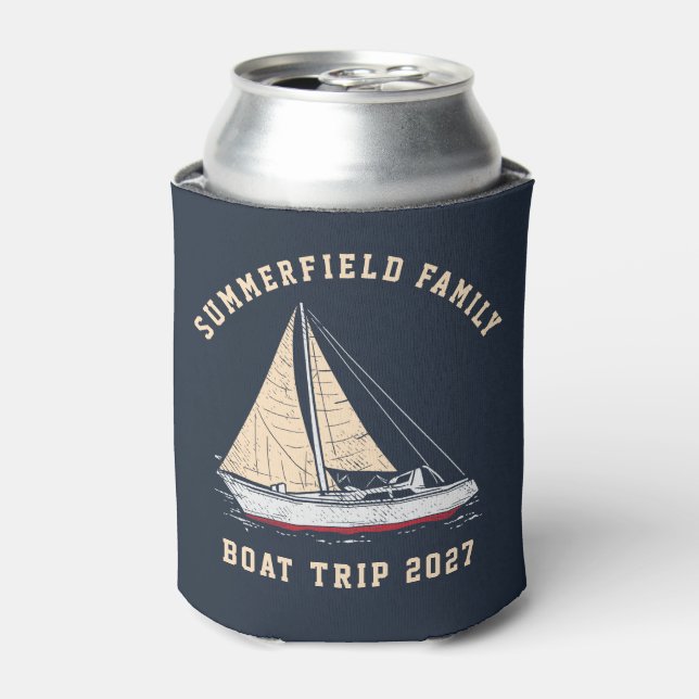 Custom Nautical Sailing Matching Family Boat Trip Can Cooler (Can Front)