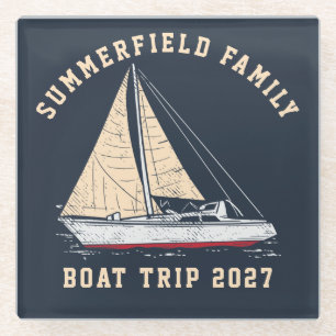 Custom Nautical Sailing Matching Family Boat Trip Glass Coaster