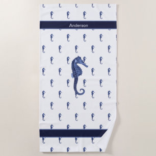 Custom Nautical Seahorse Bathroom Sea Blue Beach Towel