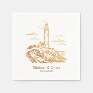 Custom Nautical Seaside Lighthouse Wedding Gold Napkin
