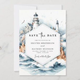 Custom Nautical Style Lighthouse Wedding Save The Date