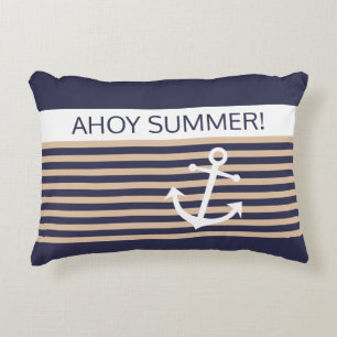 Custom Nautical Taupe Beige Brown Stripe Pattern Decorative Cushion