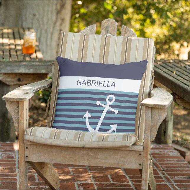 Custom Nautical Teal Blue Green Stripe Pattern Cushion (Chair)