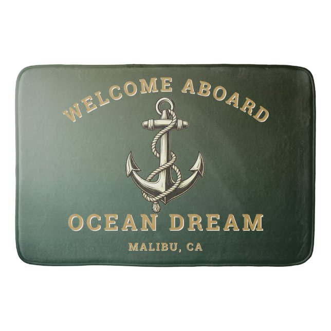 Custom Nautical Welcome Aboard, Boat Name Anchor Bath Mat (Front)