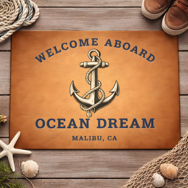 Custom Nautical Welcome Aboard, Boat Name Anchor Doormat (Creator Uploaded)