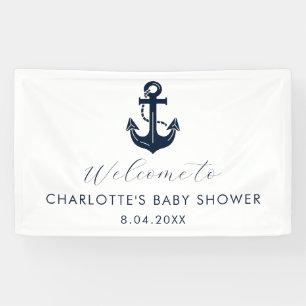 Custom Navy Anchor Baby Shower Nautical Welcome Banner