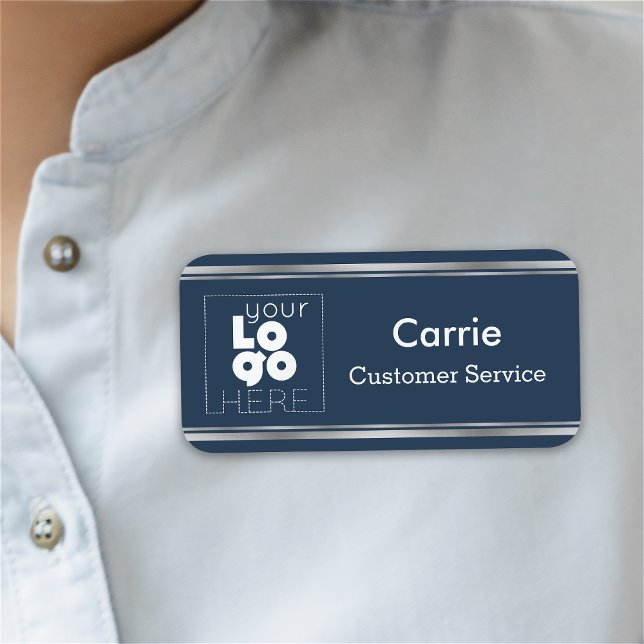 Custom Navy and Silver Business Logo Name Tag (Creator Uploaded)
