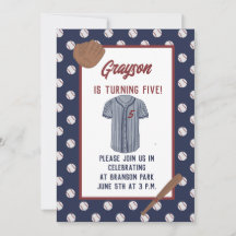 Custom navy baseball birthday invitation 