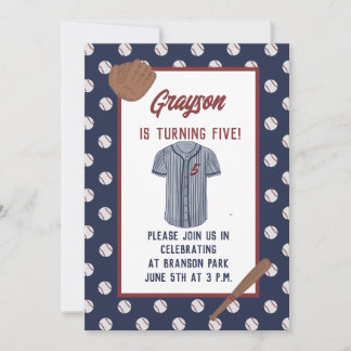 Custom navy baseball birthday invitation 