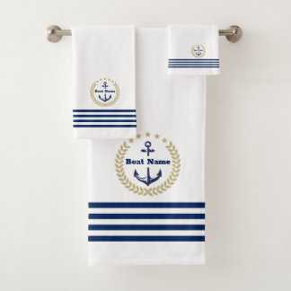 Custom Navy Bath Towel Set with Personalised Name
