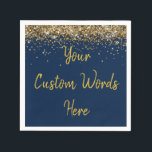 Custom Navy Blue and Gold Glitter Birthday Party Napkin<br><div class="desc">personalised sweet 16 paper napkin,  personalised 1st 15th 16th serviette,  wedding reception cocktail hen do,  quinceanera mis quince for her,  couple rehearsal dinner vow renewal,  daughter bridal shower high school,  son college graduate baby boy,  25th anniversary 30th 40th 50th,  girl bachelorette weekend night 18th,  20th 21st wife husband graduation</div>