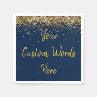 Custom Navy Blue and Gold Glitter Birthday Party Napkin