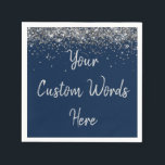 Custom Navy Blue and Silver Glitter Birthday Party Napkin<br><div class="desc">personalised sweet 16 paper napkin,  personalised 1st 15th 16th serviette,  wedding reception cocktail hen do,  quinceanera mis quince for her,  couple rehearsal dinner vow renewal,  daughter bridal shower high school,  son college graduate baby boy,  25th anniversary 30th 40th 50th,  girl bachelorette weekend night 18th,  20th 21st wife husband graduation</div>