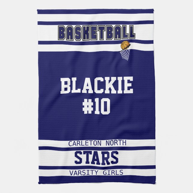 Custom Navy Blue and White 🏀 Basketball Tea Towel (Vertical)