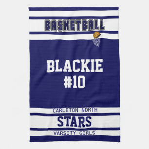 Custom Navy Blue and White Sport Basketball Tea Towel
