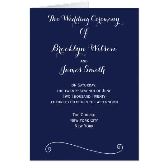 Custom Navy Blue And White Wedding Programs Card