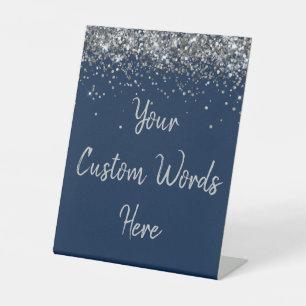 Custom Navy Blue Birthday Party Your Text Here Pedestal Sign