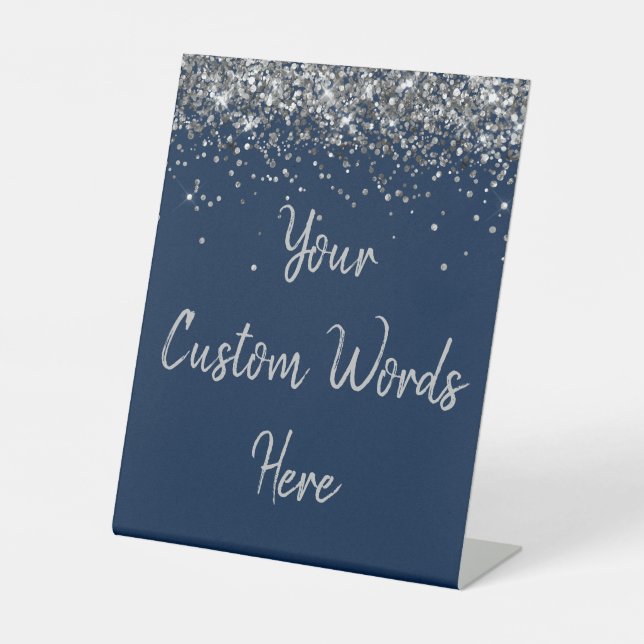 Custom Navy Blue Birthday Party Your Text Here Pedestal Sign (Front)